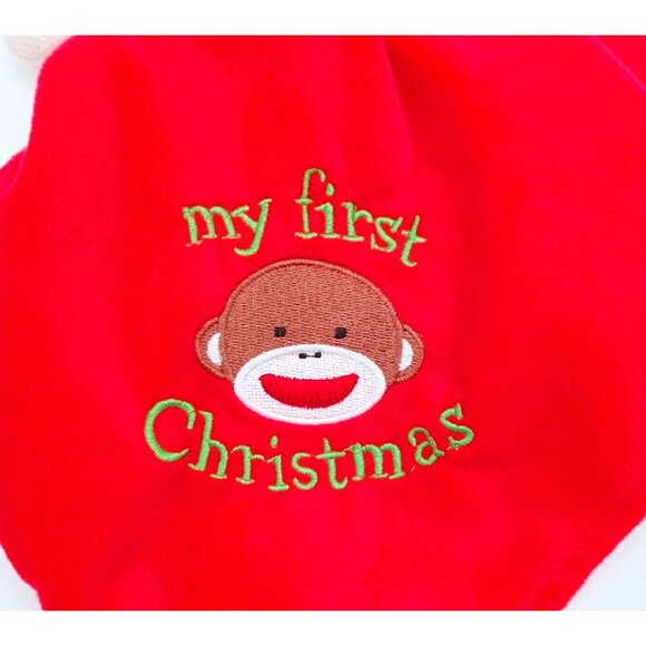 Baby Starters Santa Sock Monkey Lovey Security Blanket Red 1st Christmas Rattle - Picture 3 of 6